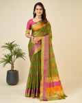 Vedant Vastram Cotton Silk Silk Jacquard Fancy Saree - Mahendi | Grocsy