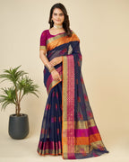 Vedant Vastram Cotton Silk Silk Jacquard Fancy Saree - Navy | Grocsy