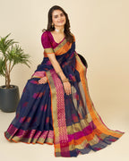 Vedant Vastram Cotton Silk Silk Jacquard Fancy Saree - Navy | Grocsy