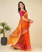 Vedant Vastram Cotton Silk Silk Jacquard Fancy Saree - Orange | Grocsy