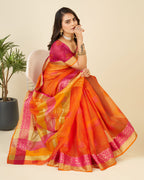 Vedant Vastram Cotton Silk Silk Jacquard Fancy Saree - Orange | Grocsy