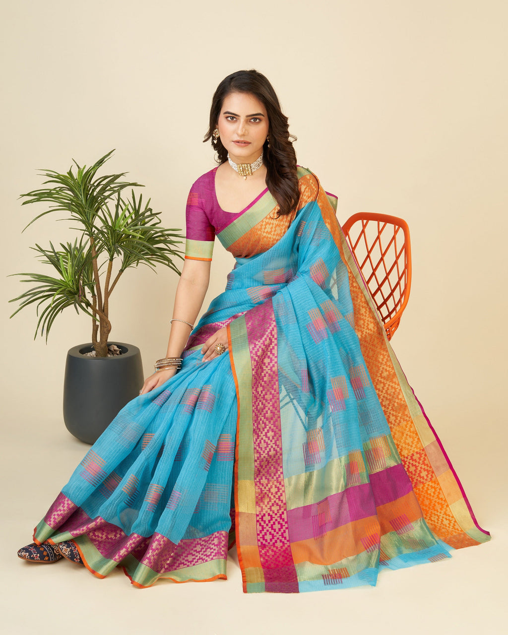 Vedant Vastram Cotton Silk Silk Jacquard Fancy Saree - Rama | Grocsy