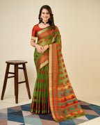 Vedant Vastram Cotton Silk Silk Jacquard Fancy Saree - Mahendi | Grocsy