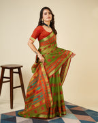 Vedant Vastram Cotton Silk Silk Jacquard Fancy Saree - Mahendi | Grocsy