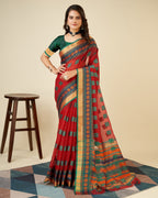 Vedant Vastram Cotton Silk Silk Jacquard Fancy Saree - Maroon | Grocsy