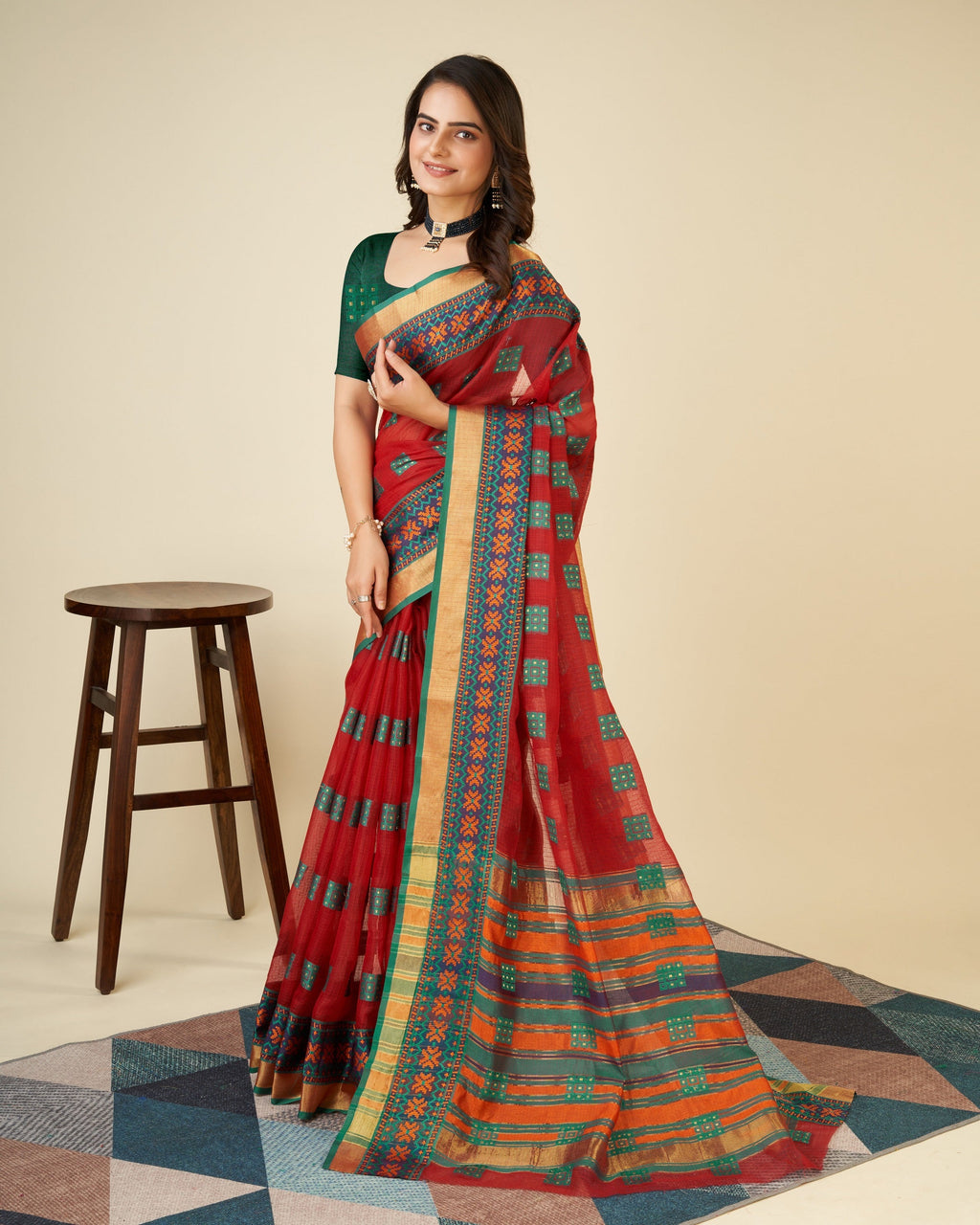 Vedant Vastram Cotton Silk Silk Jacquard Fancy Saree - Maroon | Grocsy