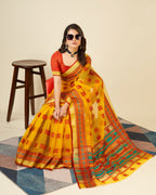 Vedant Vastram Cotton Silk Silk Jacquard Fancy Saree - Mustard | Grocsy