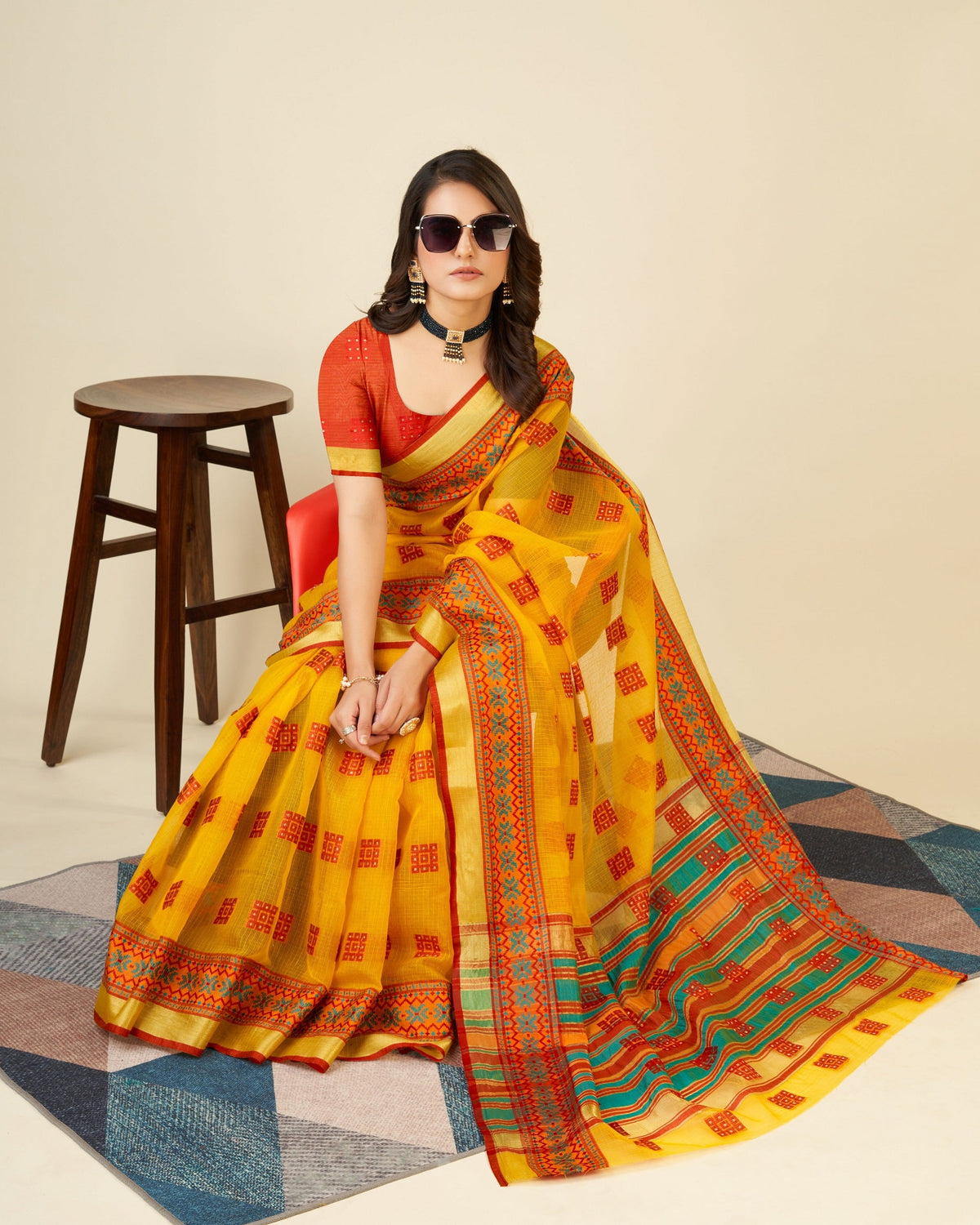 Vedant Vastram Cotton Silk Silk Jacquard Fancy Saree - Mustard | Grocsy