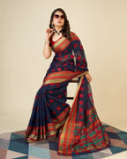 Vedant Vastram Cotton Silk Silk Jacquard Fancy Saree - Navy | Grocsy
