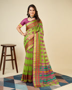 Vedant Vastram Cotton Silk Silk Jacquard Fancy Saree - Olive | Grocsy