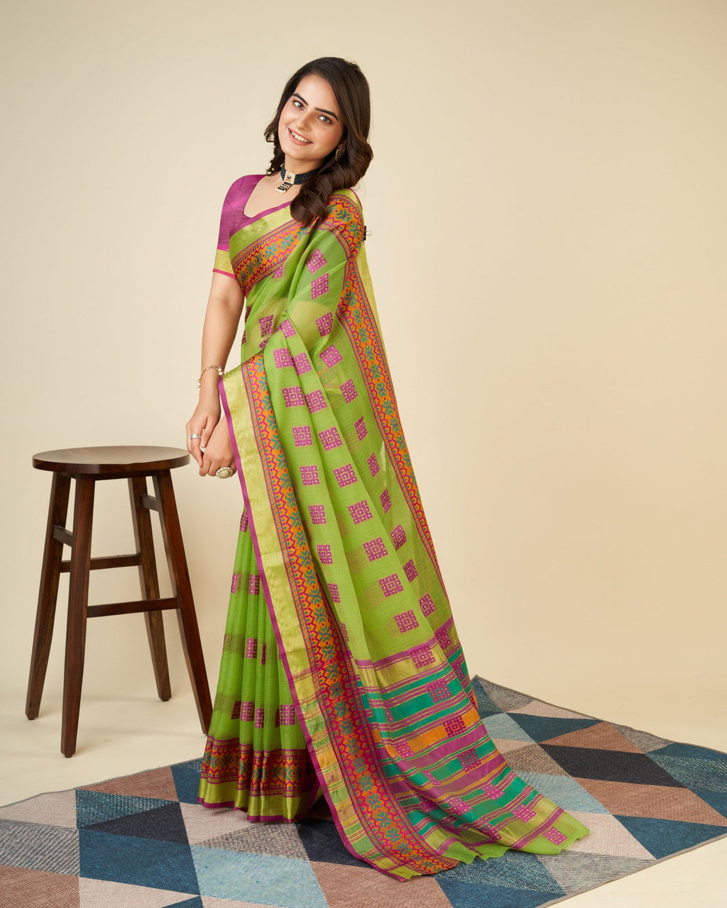 Vedant Vastram Cotton Silk Silk Jacquard Fancy Saree - Olive | Grocsy
