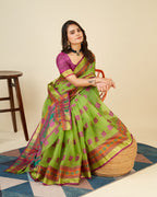 Vedant Vastram Cotton Silk Silk Jacquard Fancy Saree - Olive | Grocsy