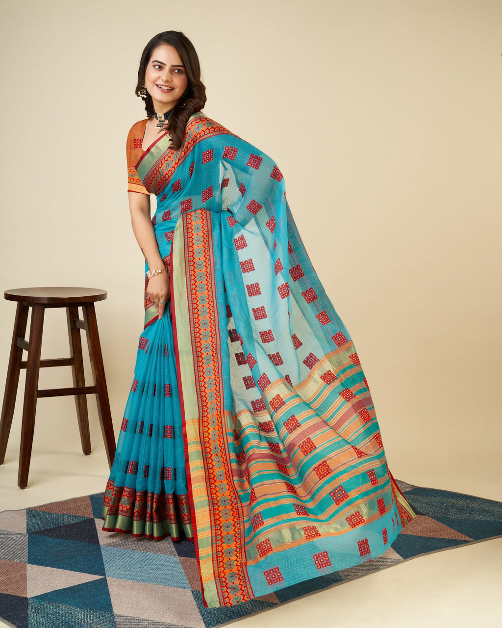 Vedant Vastram Cotton Silk Silk Jacquard Fancy Saree - Rama | Grocsy