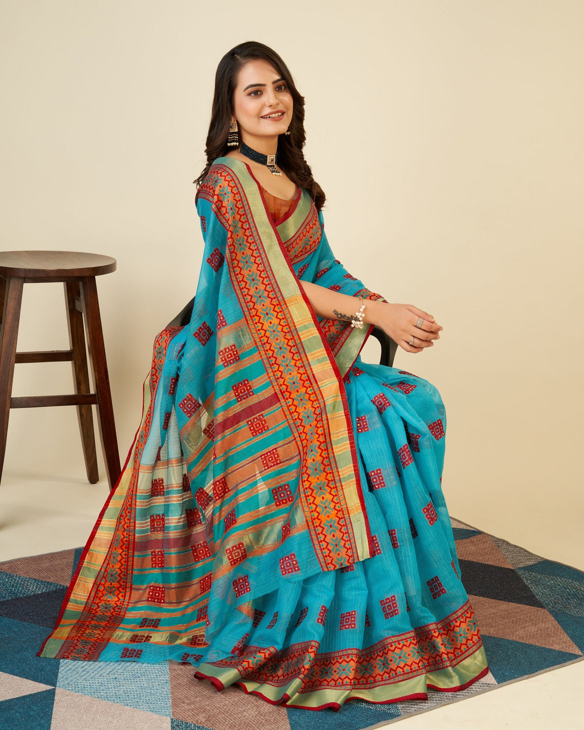 Vedant Vastram Cotton Silk Silk Jacquard Fancy Saree - Rama | Grocsy
