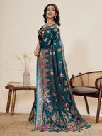 Vedant Vastram Soft Litchi Silk Banarasi Silk Jacquard Saree - Firozi | Grocsy
