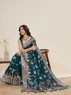 Vedant Vastram Soft Litchi Silk Banarasi Silk Jacquard Saree - Firozi | Grocsy