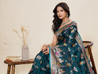 Vedant Vastram Soft Litchi Silk Banarasi Silk Jacquard Saree - Firozi | Grocsy
