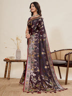 Vedant Vastram Soft Litchi Silk Banarasi Silk Jacquard Saree - Maroon | Grocsy