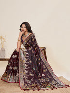 Vedant Vastram Soft Litchi Silk Banarasi Silk Jacquard Saree - Maroon | Grocsy