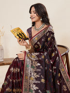 Vedant Vastram Soft Litchi Silk Banarasi Silk Jacquard Saree - Maroon | Grocsy