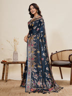 Vedant Vastram Soft Litchi Silk Banarasi Silk Jacquard Saree - Navy Blue | Grocsy