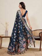 Vedant Vastram Soft Litchi Silk Banarasi Silk Jacquard Saree - Navy Blue | Grocsy
