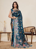 Vedant Vastram Soft Litchi Silk Banarasi Silk Jacquard Saree - Rama | Grocsy