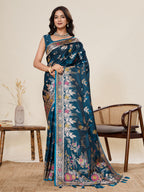 Vedant Vastram Soft Litchi Silk Banarasi Silk Jacquard Saree - Rama | Grocsy