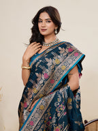 Vedant Vastram Soft Litchi Silk Banarasi Silk Jacquard Saree - Rama | Grocsy