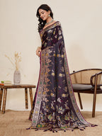 Vedant Vastram Soft Litchi Silk Banarasi Silk Jacquard Saree - Wine | Grocsy