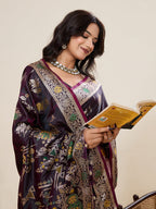 Vedant Vastram Soft Litchi Silk Banarasi Silk Jacquard Saree - Wine | Grocsy