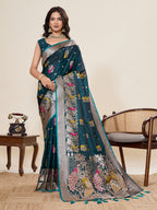 Vedant Vastram Soft Litchi Silk Banarasi Silk Jacquard Saree - Firozi | Grocsy