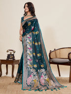 Vedant Vastram Soft Litchi Silk Banarasi Silk Jacquard Saree - Firozi | Grocsy