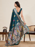 Vedant Vastram Soft Litchi Silk Banarasi Silk Jacquard Saree - Firozi | Grocsy
