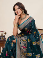 Vedant Vastram Soft Litchi Silk Banarasi Silk Jacquard Saree - Firozi | Grocsy