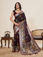 Vedant Vastram Soft Litchi Silk Banarasi Silk Jacquard Saree - Maroon | Grocsy