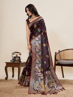 Vedant Vastram Soft Litchi Silk Banarasi Silk Jacquard Saree - Maroon | Grocsy