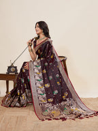 Vedant Vastram Soft Litchi Silk Banarasi Silk Jacquard Saree - Maroon | Grocsy