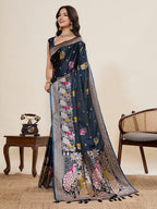 Vedant Vastram Soft Litchi Silk Banarasi Silk Jacquard Saree - Navy Blue | Grocsy