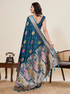 Vedant Vastram Soft Litchi Silk Banarasi Silk Jacquard Saree - Rama | Grocsy