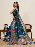 Vedant Vastram Soft Litchi Silk Banarasi Silk Jacquard Saree - Rama | Grocsy