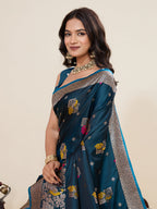 Vedant Vastram Soft Litchi Silk Banarasi Silk Jacquard Saree - Rama | Grocsy