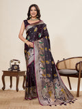 Vedant Vastram Soft Litchi Silk Banarasi Silk Jacquard Saree - Wine | Grocsy