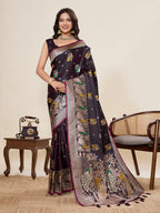 Vedant Vastram Soft Litchi Silk Banarasi Silk Jacquard Saree - Wine | Grocsy