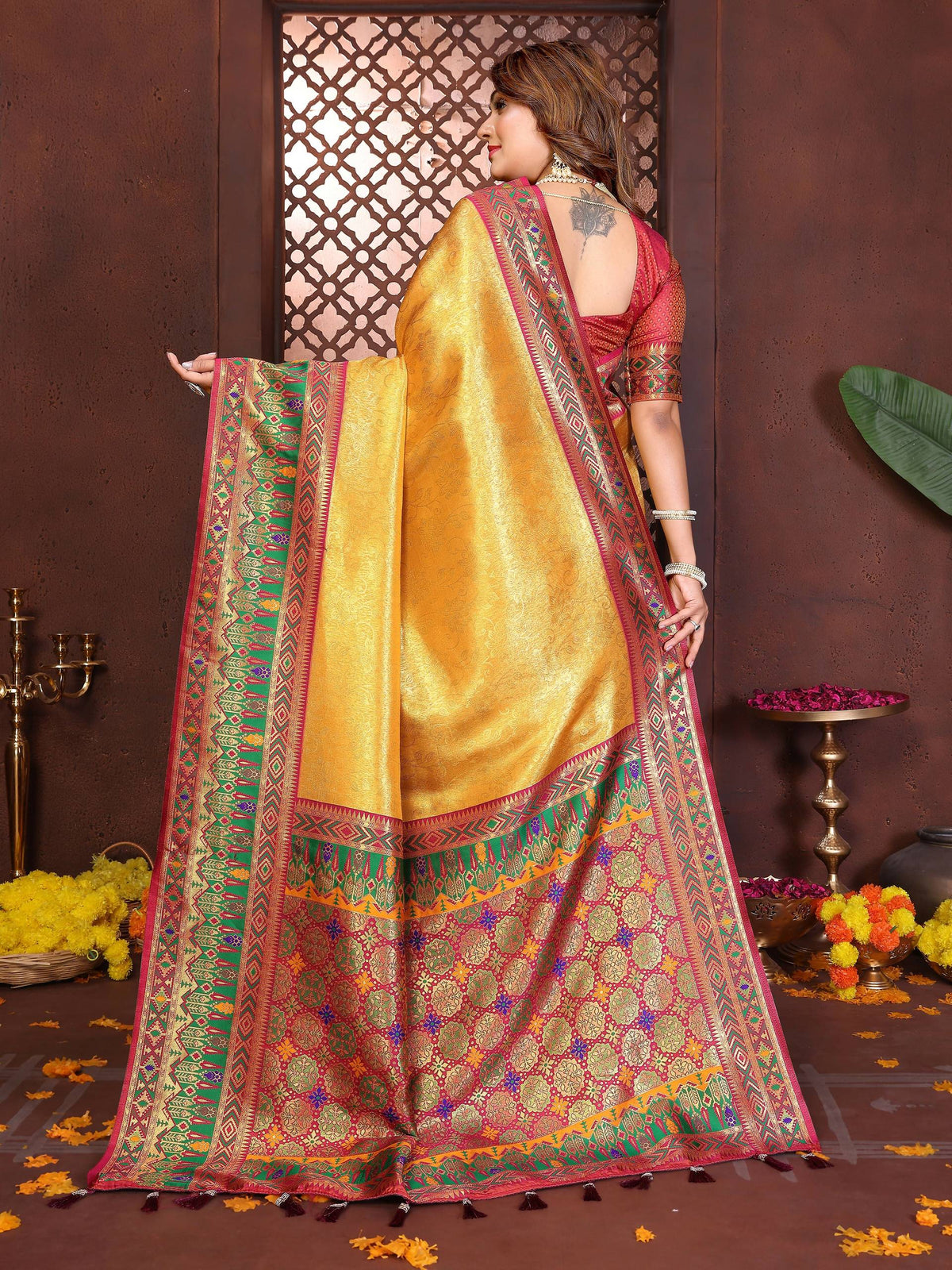 Aastha Fashion Gold Tissue Silk Weaving Saree | Grocsy