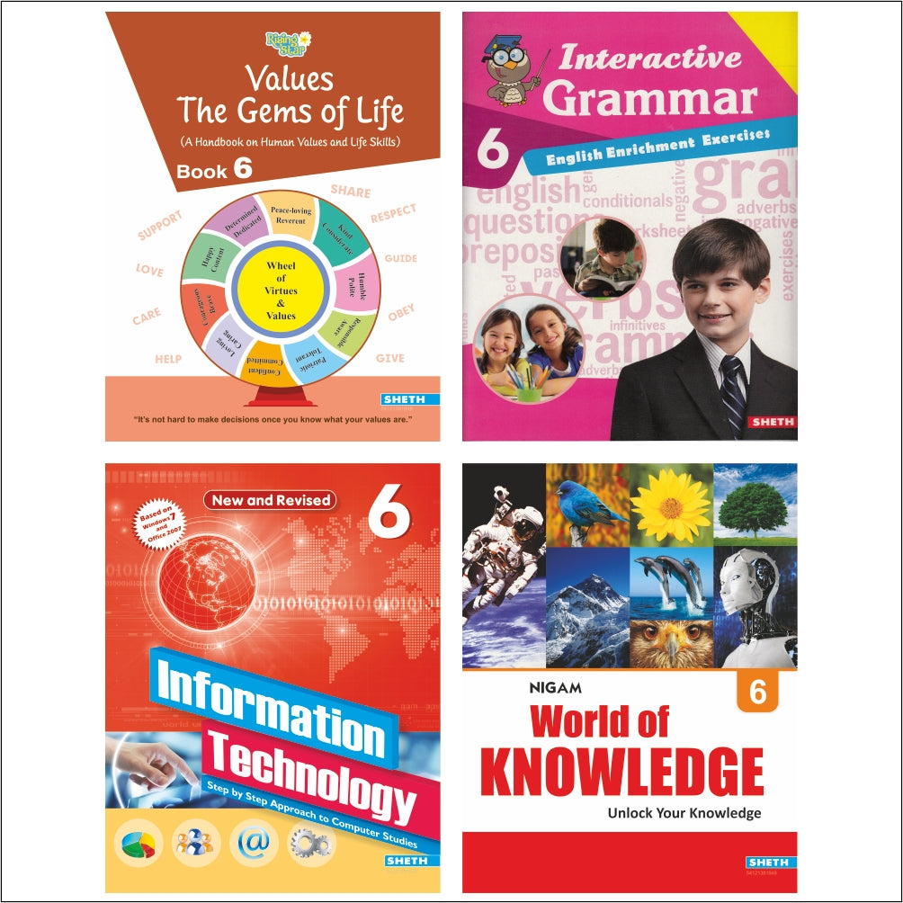 Self Enhancement Student Workbooks Grade 6| Set of 4|Computer-Grammar-World of Knowledge-Value Education|Ages 11-12 Year | Grocsy