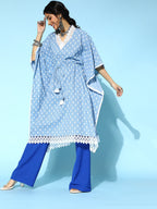 Yufta Stunning Blue Printed Kaftan Kurta | Grocsy