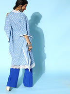Yufta Stunning Blue Printed Kaftan Kurta | Grocsy