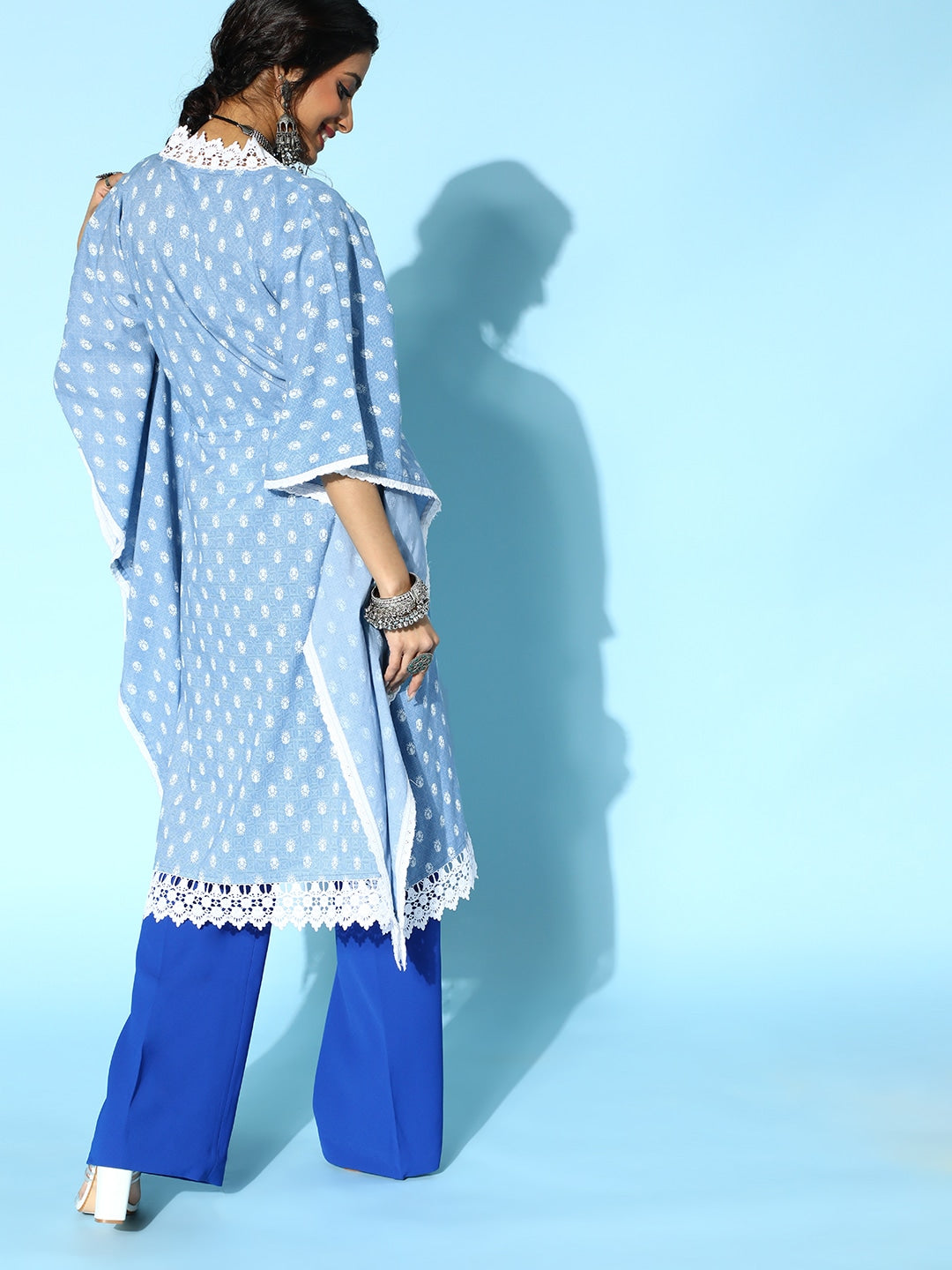 Yufta Stunning Blue Printed Kaftan Kurta | Grocsy