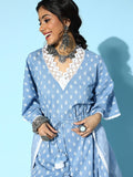 Yufta Stunning Blue Printed Kaftan Kurta | Grocsy